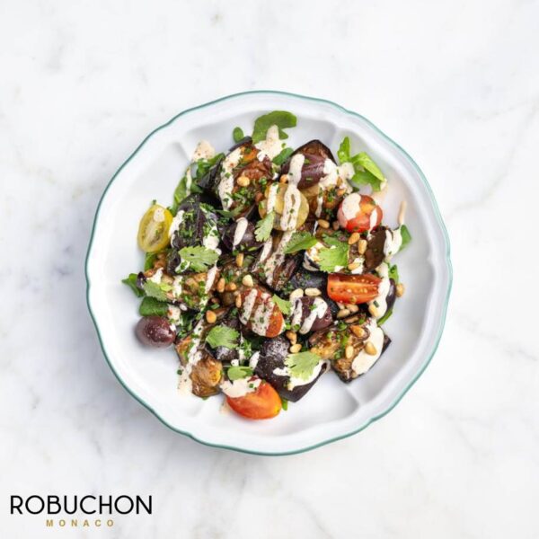 EGGPLANT SALAD WITH CORIANDER & NICE OLIVES